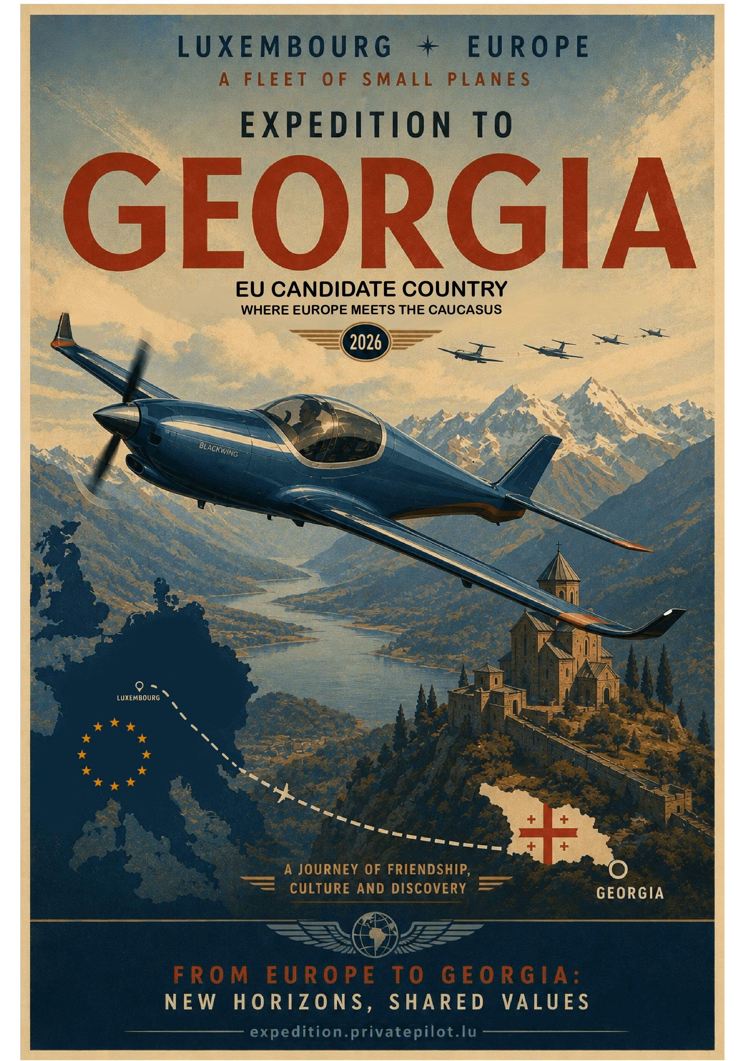 Expedition to Georgia 2026 — A fleet of small planes, Luxembourg to Georgia. A journey of friendship, culture and discovery.